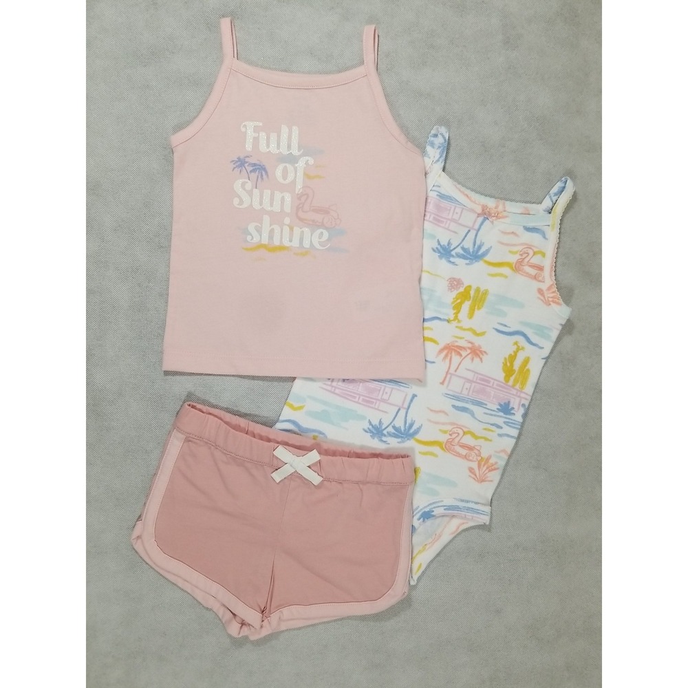 Carter's Baby Girls Size 12 Months 3 pc Top Bodysuit & Shorts Summer Outfit NEW